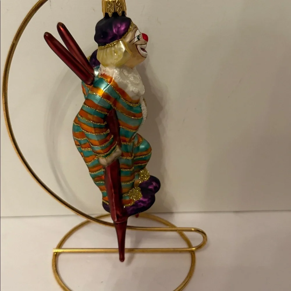 GERMAN HAMBURGER WEIHNACHTSKONTOR GLASS HOLIDAY ORNAMENT CLOWN ON STILTS MULTI